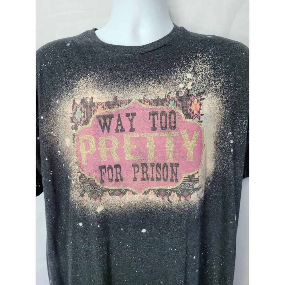 Way Too‎ Pretty for Prison Short Sleeve T-Shirt Size XL Black Bleach Speckled